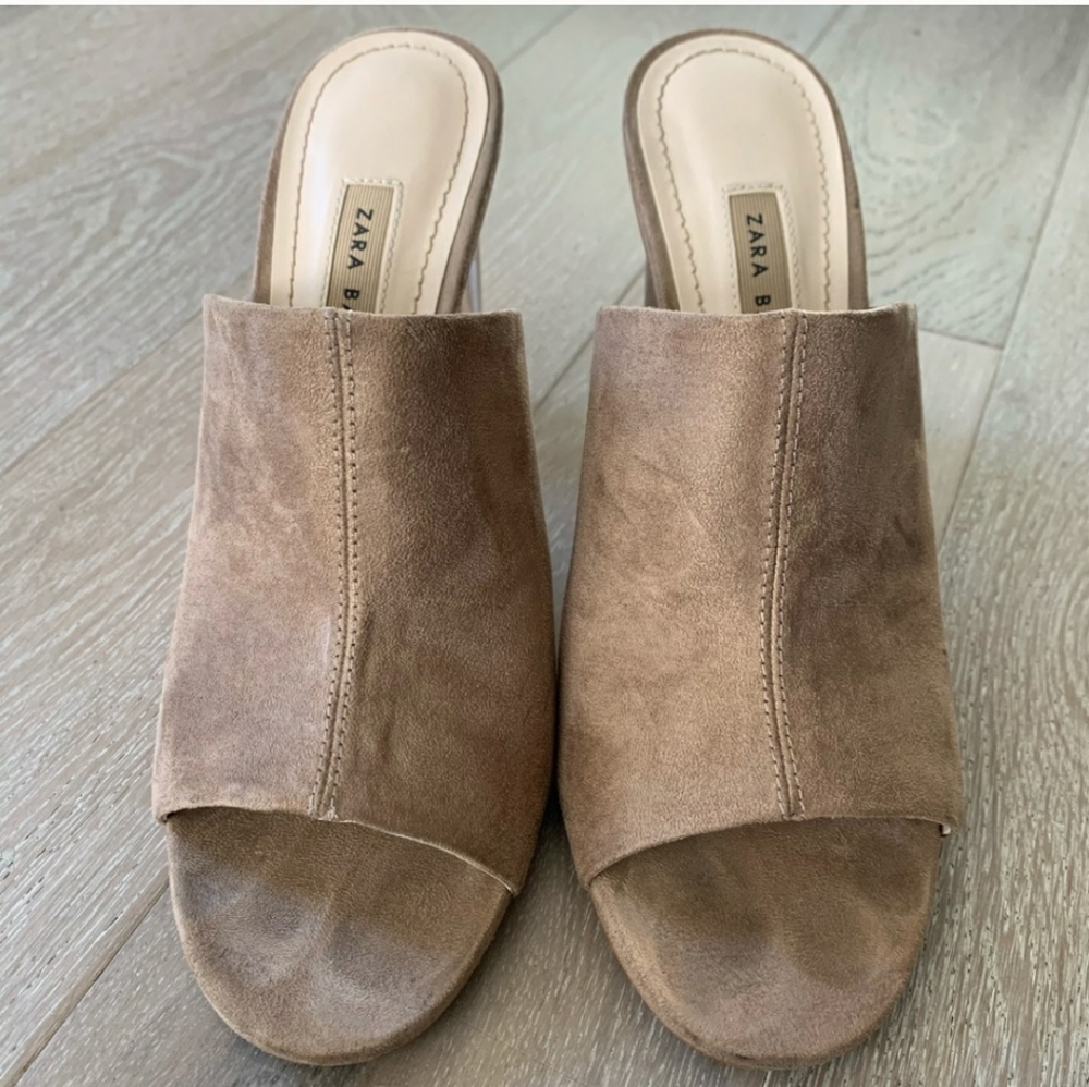 Zara suede heeled mules, taupe, 39